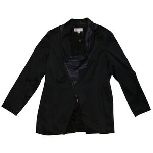 Fredas Black Navy Slouchy Cowl Covertible Collar Zip Up Asymmetrical‎ Blazer